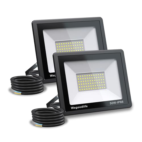Wegoodlife 2 Stück 50W LED Strahler Außen, Superhell 3995LM Scheiwerfer, 6500K Kaltweiß Außenstrahler, IP66 Wasserdicht LED Fluter, Außenlampe für Garten Innenhöfe Auffahrt Türen Sportplatz Hotel Wegoodlife 2 Stück 50W LED Strahler Außen, Superhell 3995LM Scheiwerfer, 6500K Kaltweiß Außenstrahler, IP66 Wasserdicht LED Fluter, Außenlampe für Garten Innenhöfe Auffahrt Türen Sportplatz Hotel von Wegoodlife