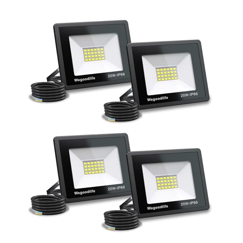 Wegoodlife 4 Stücke 20W LED Strahler Außen, Superhell 1510LM Wandleuchte, 6500K Kaltweiß Aussenstrahler, IP66 Wasserdicht Flutlicht, Scheinwerfer für Garten Garage Hof Auffahrt Sportplatz Flur Wegoodlife 4 Stücke 20W LED Strahler Außen, Superhell 1510LM Wandleuchte, 6500K Kaltweiß Aussenstrahler, IP66 Wasserdicht Flutlicht, Scheinwerfer für Garten Garage Hof Auffahrt Sportplatz Flur von Wegoodlife