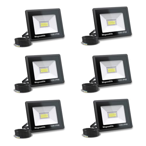 Wegoodlife 6 Stück 10W LED Strahler Außen, Superhell 730LM Superhell Außenstrahler, 3000K Warmweiß Aussenstrahler, IP66 Wasserdicht Flutlicht, Außenlampe für Garten, Innenhöfe, Garage, Hotel von Wegoodlife