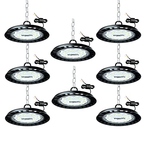 Wegoodlife 8er 150W UFO LED High Bay Light, 15000LM LED Hallenstrahler, 6500K Kaltweiß LED Werkstattlampe, IP65 Wasserdicht Industrielampe High Bay Licht für Fabriken Flughafen Patio Lagerhaus von Wegoodlife