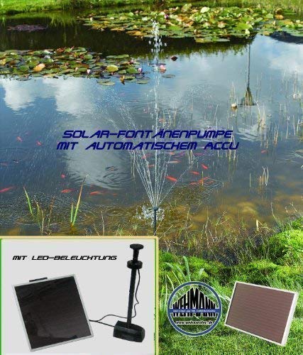 Wehmann Solar Springbrunnen Pumpe mit Fontäne LED Beleuchtung und Memoryfunktion | für Gartenanlage Gartenteich Teich Pool Aquarium | Wasserpumpe Teichpumpe Springbrunnenpumpe | Akkubetrieben von Wehmann