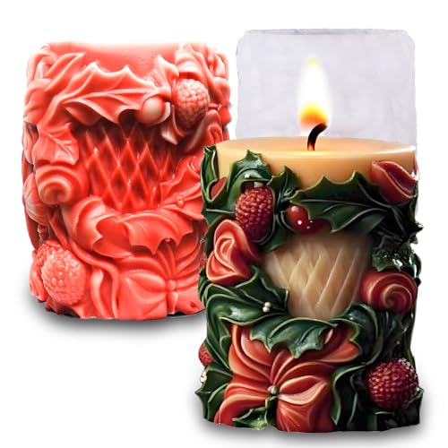 Wehous Weihnachtskerzenformen, 3D-geprägter Weihnachtsmann, Stechpalme, Zylinder-Silikonformen für Harz, Kerzen, Seife, Wachs, Weihnachtsdekoration, Fondant, Schokolade, Dessert, Kunst, Handwerk Wehous Weihnachtskerzenformen, 3D-geprägter Weihnachtsmann, Stechpalme, Zylinder-Silikonformen für Harz, Kerzen, Seife, Wachs, Weihnachtsdekoration, Fondant, Schokolade, Dessert, Kunst, Handwerk von Wehous