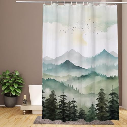 Shower Curtains Landschaft Duschvorhang 300x200 cm Duschvorhänge Wald Waschbar Antischimmel Textil, Extra Breit Strapazierfähigem Polyester Stoff Badevorhänge mit 12 Haken, Home Decoration R-90 von Wehsaeho