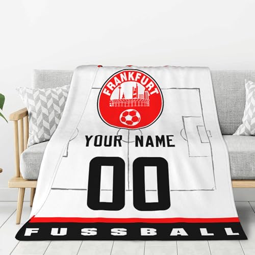 Frankfurt Personalisierte Kuscheldecke,Decke mit Namen, Nummer & Teamlogo,Personalisierte Geschenk für Fußball Fans - Flauschige Weiche Decke für Stadion, Couch & Wohnzimmer von WeiaiziY