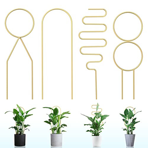WeiaiziY 4 Stück Rankhilfe für Zimmerpflanzen,Garten Pflanzenstütze Rankhilfe aus Metall, Rankhilfen für Kletterpflanzen,Blumenstütze Topfpflanzen Rankgitter, Pflanzgitter(Gold) von WeiaiziY
