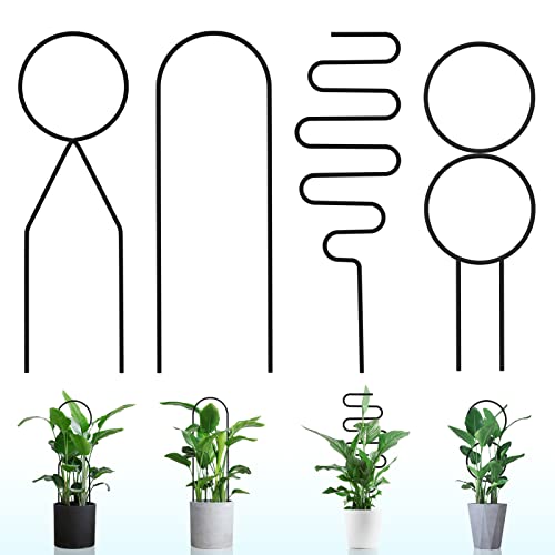 WeiaiziY 4 Stück Rankhilfe für Zimmerpflanzen,Garten Pflanzenstütze Rankhilfe aus Metall, Rankhilfen für Kletterpflanzen,Blumenstütze Topfpflanzen Rankgitter, Pflanzgitter(Schwarz) von WeiaiziY