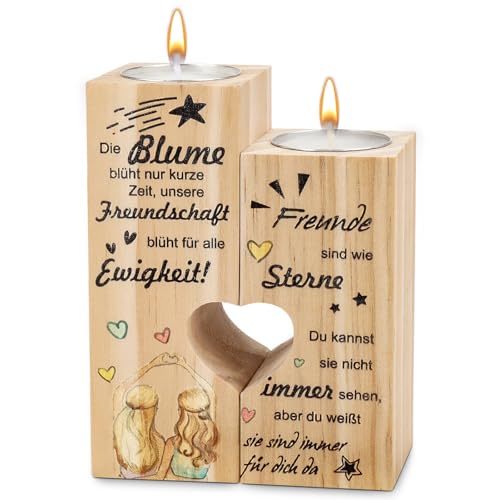 WeiaiziY Personalisierte Beste Freundin Geschenke Weihnachten, Holz Kerzenständer Beste Freunde Geschenke Geburtstag, Freundschafts Geschenke Freundin Freundinnen Frauen von WeiaiziY