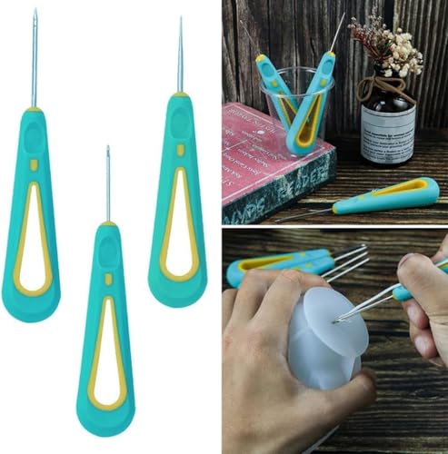 3 Stück grüne runde Lochkegel Handbohrer, Stanznadel und Teppichstanzwerkzeug, Stanznadel, Kerzen, Dochtwerkzeuge für DIY-Silikonform, runde Locher Wicking Needle Tools von Weicoca