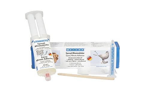 WEICON Epoxyd-Minutenkleber Set 24 ml, 5 Minuten Epoxi, Epoxidkleber 2K, transparent, mit Mischdüse & Holzspatel von WEICON