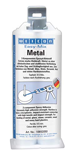 Weicon 10652050 Easy-Mix Metal 50ml Epoxyd-Klebstoff für Metall, Kunststoff, Holz, Glas, grau/grün von WEICON