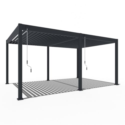 Pavillon Pergola 3,6x5,3m Terassenüberdachung freistehend mit Lamellendach verstellbar Gartenpavillon Hardtop wasserdicht stabil Winterfest Voll-Aluminium Grillpavillon Weide Deluxe Anthrazit von Weide SONNENSCHUTZ