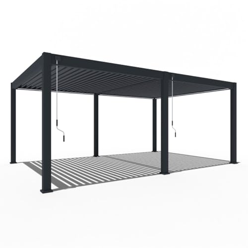Pavillon Pergola 4x6m Terassenüberdachung freistehend mit Lamellendach verstellbar Gartenpavillon Hardtop wasserdicht stabil Winterfest Voll-Aluminium Grillpavillon Weide Deluxe Plus Anthrazit von Weide SONNENSCHUTZ