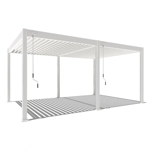 Pavillon Pergola 3,6x5,3m Terassenüberdachung freistehend mit Lamellendach verstellbar Gartenpavillon Hardtop wasserdicht stabil Winterfest Voll-Aluminium Grillpavillon wetterfest Weide Deluxe Weiß von Weide SONNENSCHUTZ