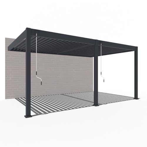 Pavillon Pergola 3,6x5,3m wandmontierte Terassenüberdachung mit Lamellendach verstellbar Gartenpavillon Hardtop wasserdicht stabil Winterfest Voll-Aluminium Grillpavillon Weide Premium Wall Anthrazit von Weide SONNENSCHUTZ