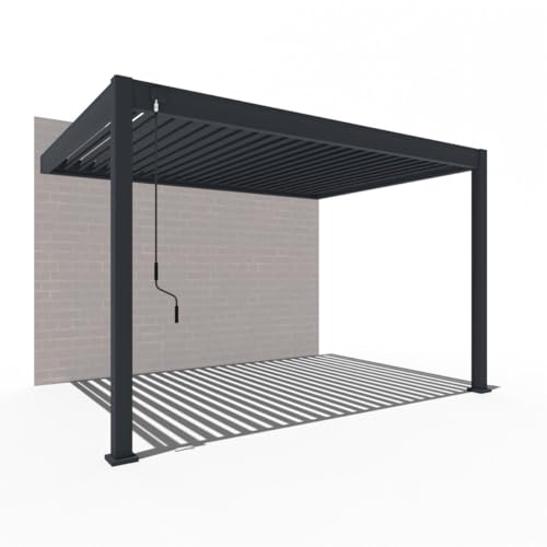 WEIDE® Deluxe Wall Pavillon mit Lamellendach I Rostfreie & Robuste Voll-Aluminium Wand Pergola I Optimaler Schutz vor Sonne & Regen Dank verstellbaren Aluminium-Lamellen (3 x 4 M, Anthrazit) von Weide SONNENSCHUTZ