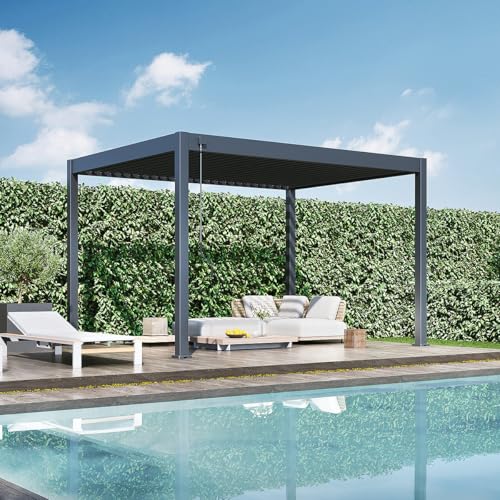 WEIDE - Classic Terrassenüberdachung freistehend mit einstellbarem Stahl-Lamellendach I Pfosten aus Voll-Aluminium I Robustes Terassenüberdach I wasserdicht (Anthrazit, 3 x 4 M) von Weide SONNENSCHUTZ