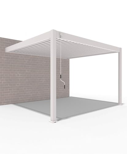 Weide Deluxe Pavillon 3,6x4 m stabil aus Aluminium - Pergola wandmontiert mit Lamellendach - Garten Sonnenschutz - Wetterbeständig wasserdicht Winterfest - Gartenpavillon in Ivory Sand von Weide SONNENSCHUTZ
