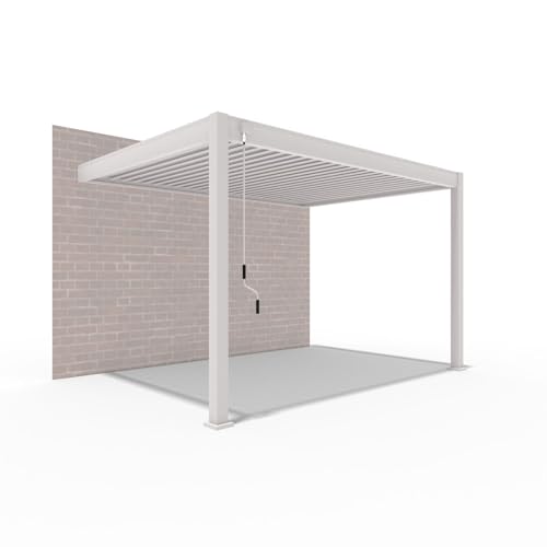 Weide Deluxe Pavillon 3x4 m stabil aus Aluminium - Pergola wandmontiert mit Lamellendach - Garten Sonnenschutz - Wetterbeständig wasserdicht Winterfest - Gartenpavillon in Ivory Sand von Weide SONNENSCHUTZ