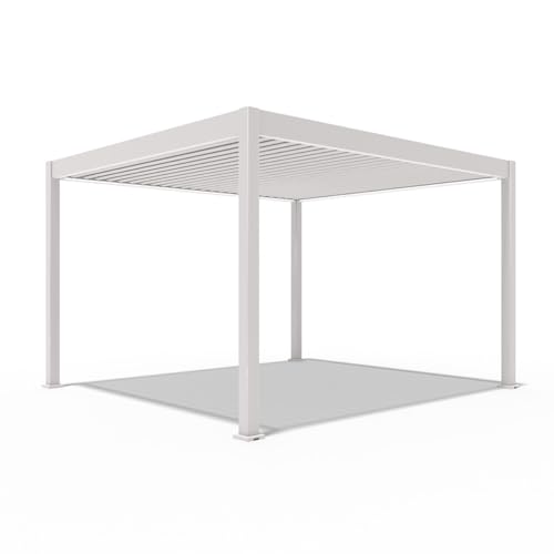 Weide Deluxe Plus Pavillon 3,6x4 m stabil aus Aluminium - Pergola freistehend und elektr. verstellbar - Garten Sonnenschutz -Lamellendach Wetterbeständig wasserdicht - Gartenpavillon in Ivory Sand von Weide SONNENSCHUTZ