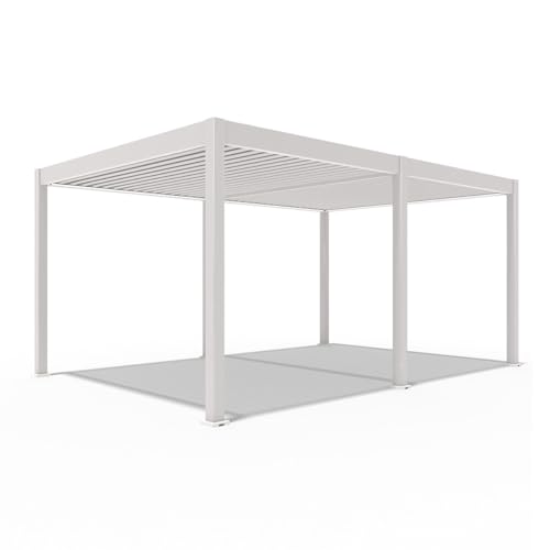 Weide Deluxe Plus Pavillon 3,6x5,3 m stabil aus Aluminium - Pergola freistehend und elektr. verstellbar - Garten Sonnenschutz -Lamellendach Wetterbeständig wasserdicht - Gartenpavillon in Ivory Sand von Weide SONNENSCHUTZ