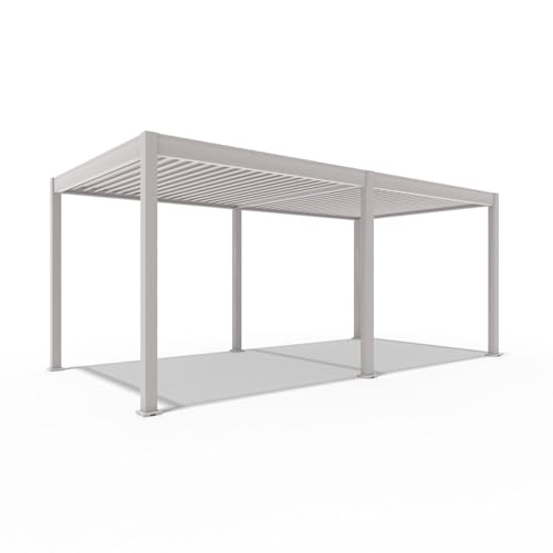 Weide Deluxe Plus Pavillon 3x6 m stabil aus Aluminium - Pergola freistehend und elektr. verstellbar - Garten Sonnenschutz -Lamellendach Wetterbeständig wasserdicht - Gartenpavillon in Ivory Sand von Weide SONNENSCHUTZ