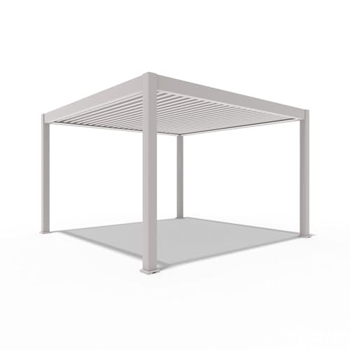 Weide Deluxe Plus Pavillon 4x4 m stabil aus Aluminium - Pergola freistehend mit elektr. verstellbar Lamellendach - Garten Sonnenschutz - Wetterbeständig wasserdicht - Grillpavillon Ivory Sand von Weide SONNENSCHUTZ
