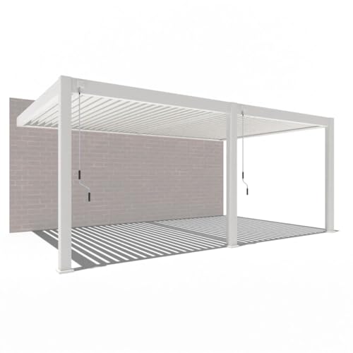 Weide Deluxe Plus | Wand Pergola | Voll Aluminium | 4 x 6 m | Terassenüberdachung | verstellbar Gartenpavillon Hardtop wasserdicht stabil | LED-Beleuchtung | motorisiertes Lamellendach Weiß von Weide SONNENSCHUTZ
