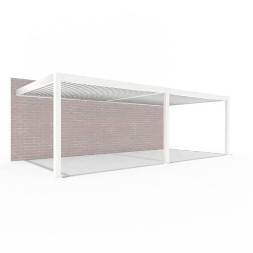 Weide Deluxe Plus | Wand Pergola | Voll Aluminium | 4 x 8 m | Terassenüberdachung | verstellbar Gartenpavillon Hardtop wasserdicht stabil | LED-Beleuchtung | motorisiertes Lamellendach Weiß von Weide SONNENSCHUTZ