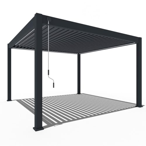 Pavillon Pergola 4x4m Terassenüberdachung freistehend mit Lamellendach verstellbar Gartenpavillon Hardtop wasserdicht stabil Winterfest Voll-Aluminium Grillpavillon Weide Deluxe Plus Anthrazit von Weide SONNENSCHUTZ