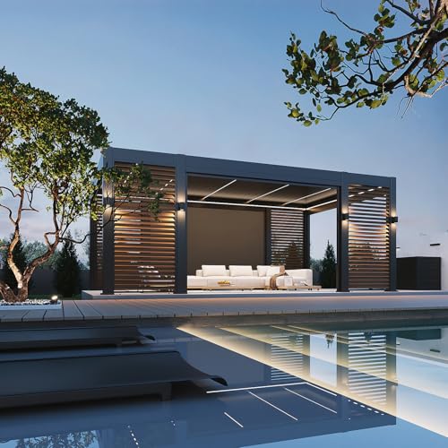 Weide Prestige Pergola | Voll-Alu-Pavillon | 3,6 x 6,57 M | Inkl. LED, 4X Lamellenwand & 4X Sonnenrollo | Lamellendach Anthrazit von Weide SONNENSCHUTZ