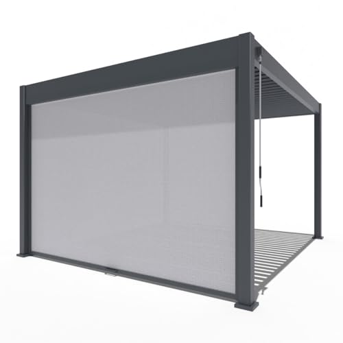 Weide Pavillon Sonnenrollo Ausziehbare Senkrechtmarkise außen für Pergola Sichtschutz Rollo 255cm hoch aus Aluminium, Textil wasserdicht stabil UV-Schutz (4,0 Meter, Anthraziit) für Alu-Pavillon Weide von Weide SONNENSCHUTZ
