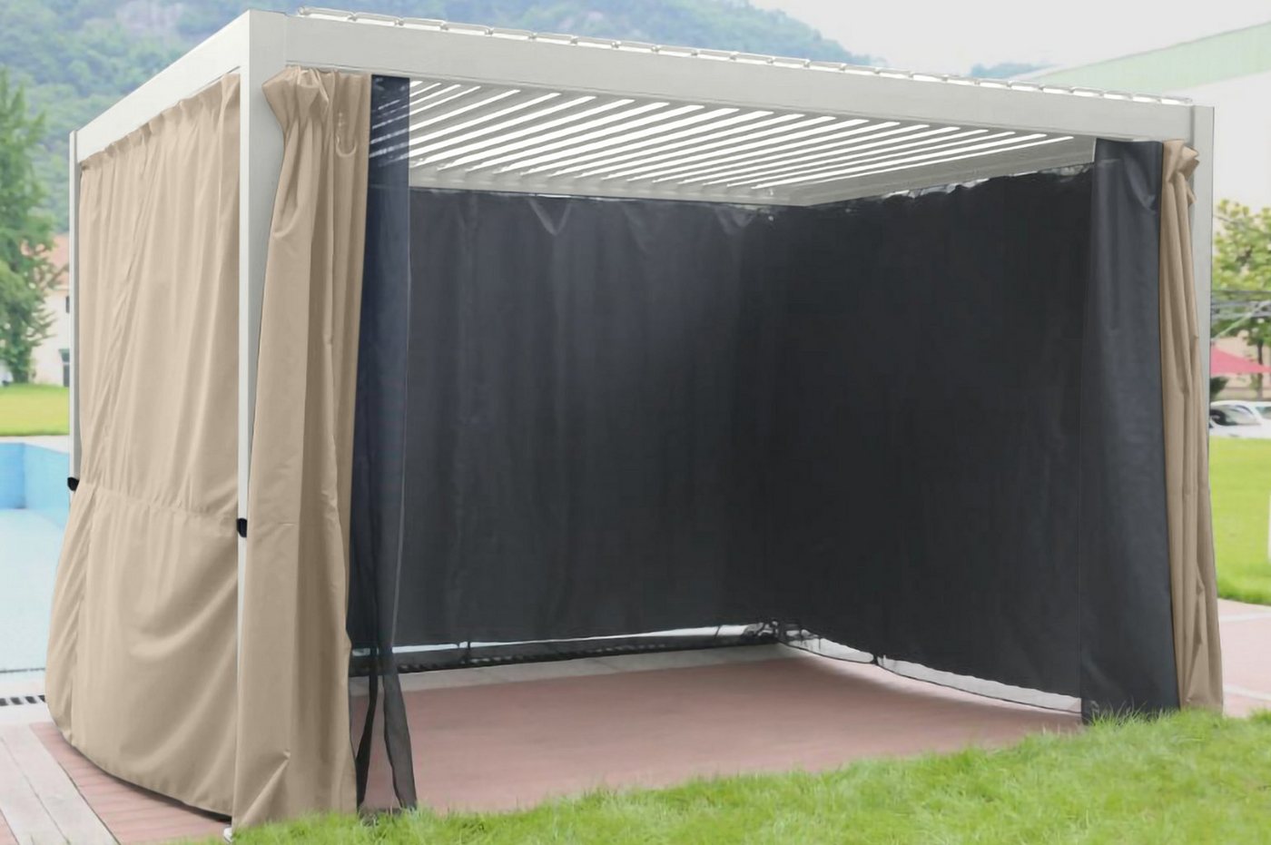 Weide Pavillonseitenteil Weide Vorhang und Moskitonetzkombination beige für 3,6x3,6M Pavillon von Weide