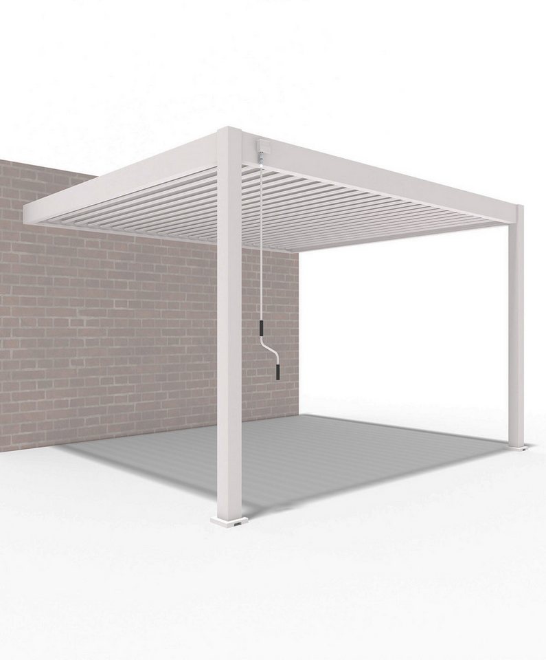 Weide Pergola Deluxe Wand Voll-Alu Pergola 3,6 x 4 M Lamellendach Ivory Sand, BxTxH: 400x360x255 cm von Weide