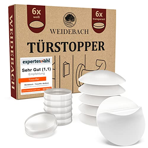 WEIDEBACH® 12x dezente Türpuffer mixed weiß & transparent, Türstopper Wand selbstklebend 20x5 mm / 40x8mm, Elastikpuffer für Bad, Möbel, Wände, Gummistopper, Türpuffer wand transparent, Puffer von Weidebach