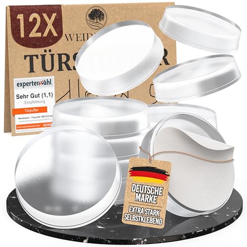 WEIDEBACH® 12x Dezente Türpuffer Transparent, Türstopper Wand Selbstklebend 20x5 mm, Elastikpuffer für Bad, Glasflächen, Wände, Gummistopper, Klebepunkte von Weidebach