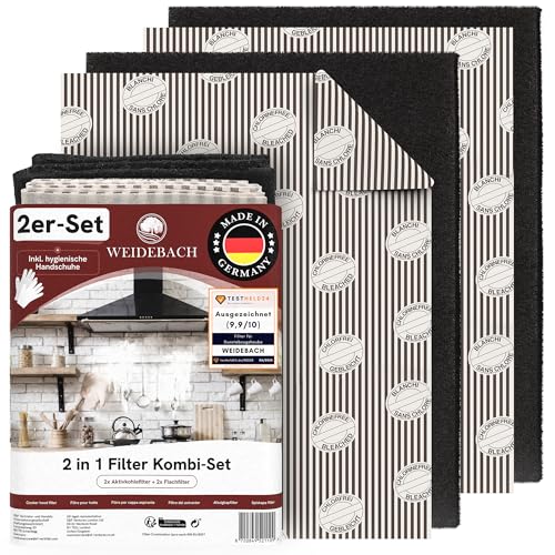 WEIDEBACH® 2x 2in1 Dunstabzugshauben Filter Set mit AKTIVKOHLE & FETTFILTER, 57x47 cm [zuschneidbar] – nur 1,2 cm dick –, Dunstabzugshauben-Filter, Kombifilter Abzugshaube, Aktivkohlefilter Dunstabzug von Weidebach