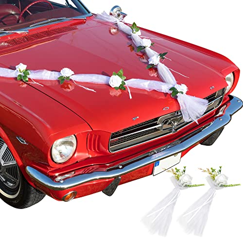 WEIDEBACH® prächtige Autogirlande Hochzeit passend für alle Automodelle, Autoschmuck Hochzeit Motorhaube mit starkem Halt, Autoschmuck Hochzeit Blumen, lackschonende Hochzeitsdeko fürs Auto von Weidebach