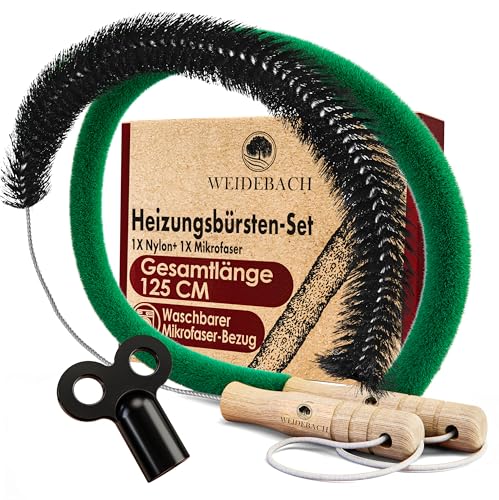 WEIDEBACH 2X Heizkörperbürsten 125cm Gesamtlänge aus 1x Mikrofaser (110cm Bürste) & 1x Nylon (75cm Bürste), Heizkörper Reinigungsbürsten tierhaarfrei, Heizkörperbürsten kommen in jeden Winkel von Weidebach