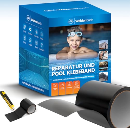 Weidenbach Pool Reparaturset - starkes und wasserdichtes unterwasser Klebeband - langlebiger Unterwasserkleber - Flickzeug für alle Pooloberflächen und Swimmingpools (Schwarz, 7,5 cm x 100 cm) von Weidenbach