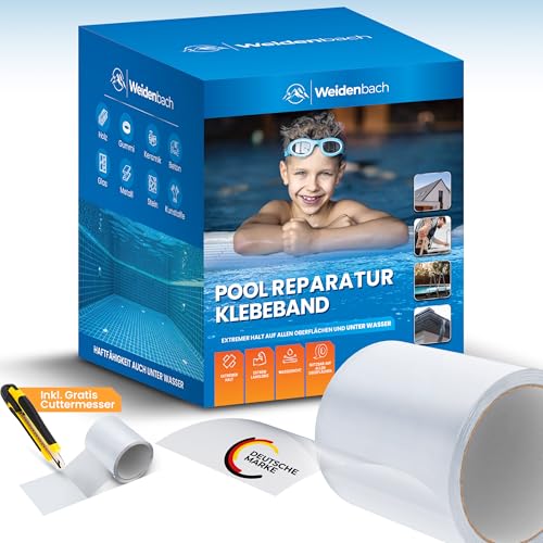 Weidenbach Pool Reparaturset - starkes und wasserdichtes unterwasser Klebeband - langlebiger Unterwasserkleber - Flickzeug für alle Pooloberflächen und Swimmingpools (Transparent, 7,5 cm x 100 cm) von Weidenbach