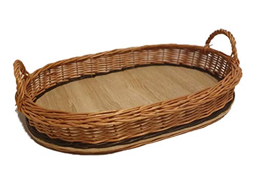 Weidentablett mit Henkel Oval Braun 40x29x7 cm Klein Tablettkorb Korbtablett Serviertablett Handarbeit Holz Küche Garten Weide (Klein) von WeidenkorbWelt