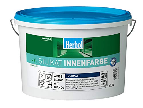 Herbol Silikatinnenfarbe Wandfarbe Silikat-Innenfarbe, Weiß, 5 l (1er Pack) von Herbol