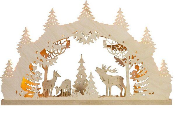 Weigla® Holzkunst Kleiner Schwibbogen "Hirschfamilie" 7 flammig LED Beleuchtung von Weigla® Holzkunst