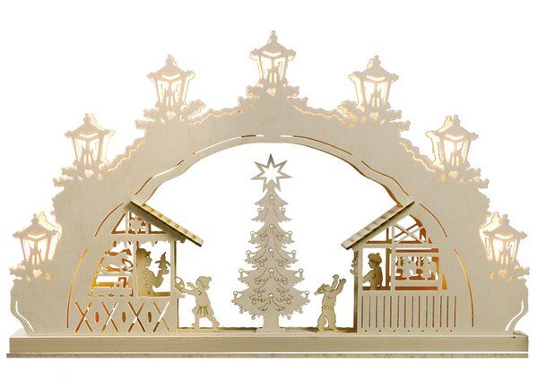 Weigla® Holzkunst Kleiner Schwibbogen "Weihnachtsmarkt" 7 flammig LED Beleuchtung von Weigla® Holzkunst