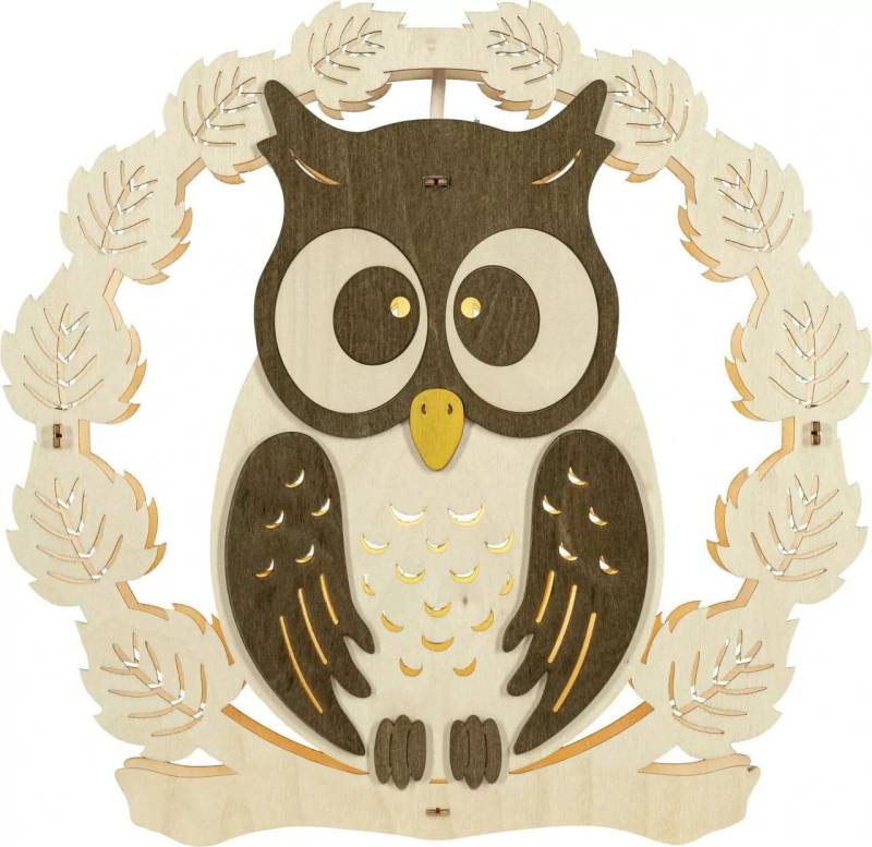 Weigla Beleuchtetes Fensterbild Fensterbild Eule mit Kranz el beleuchtet BxHxT 30,5x29,5x5,3cm NEU von Weigla