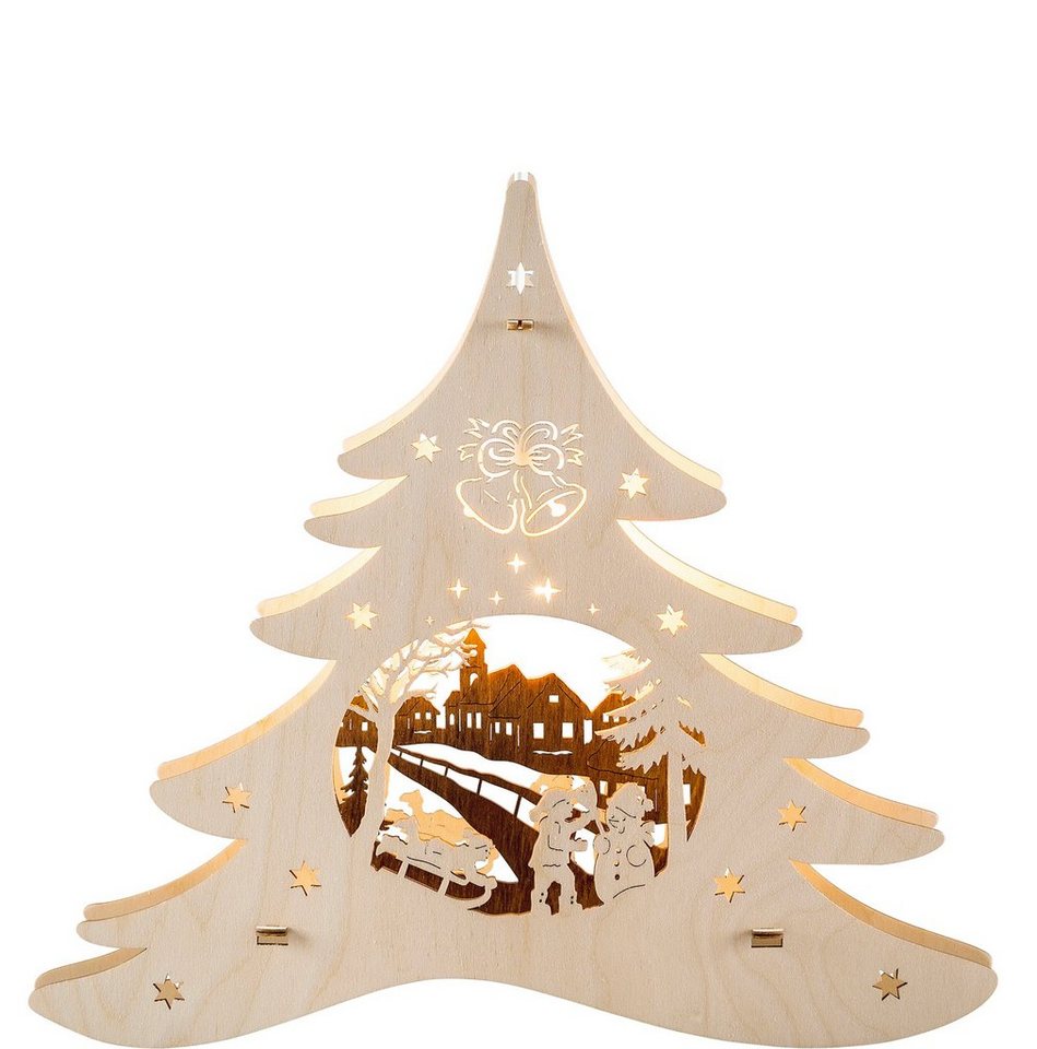 Weigla Dekolicht Tannenbaum - Winterspaß, Weihnachtsdeko, Leuchtmittel wechselbar, Warmweiß, beleuchtetes Fensterbild von Weigla