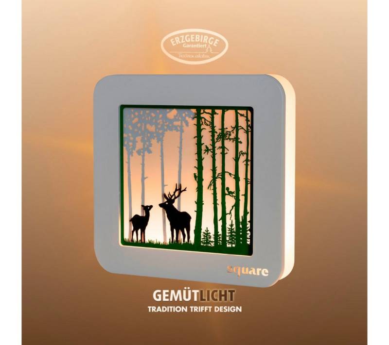 Weigla LED-Bild Square Wandbild Wald, Batterie & Timer, WEIẞ-GRÜN, Made in Germany, (1 St), Erzgebirge garantiert,Weihnachtsdeko Innen, Weihnachtsbeleuchtung,Deko von Weigla
