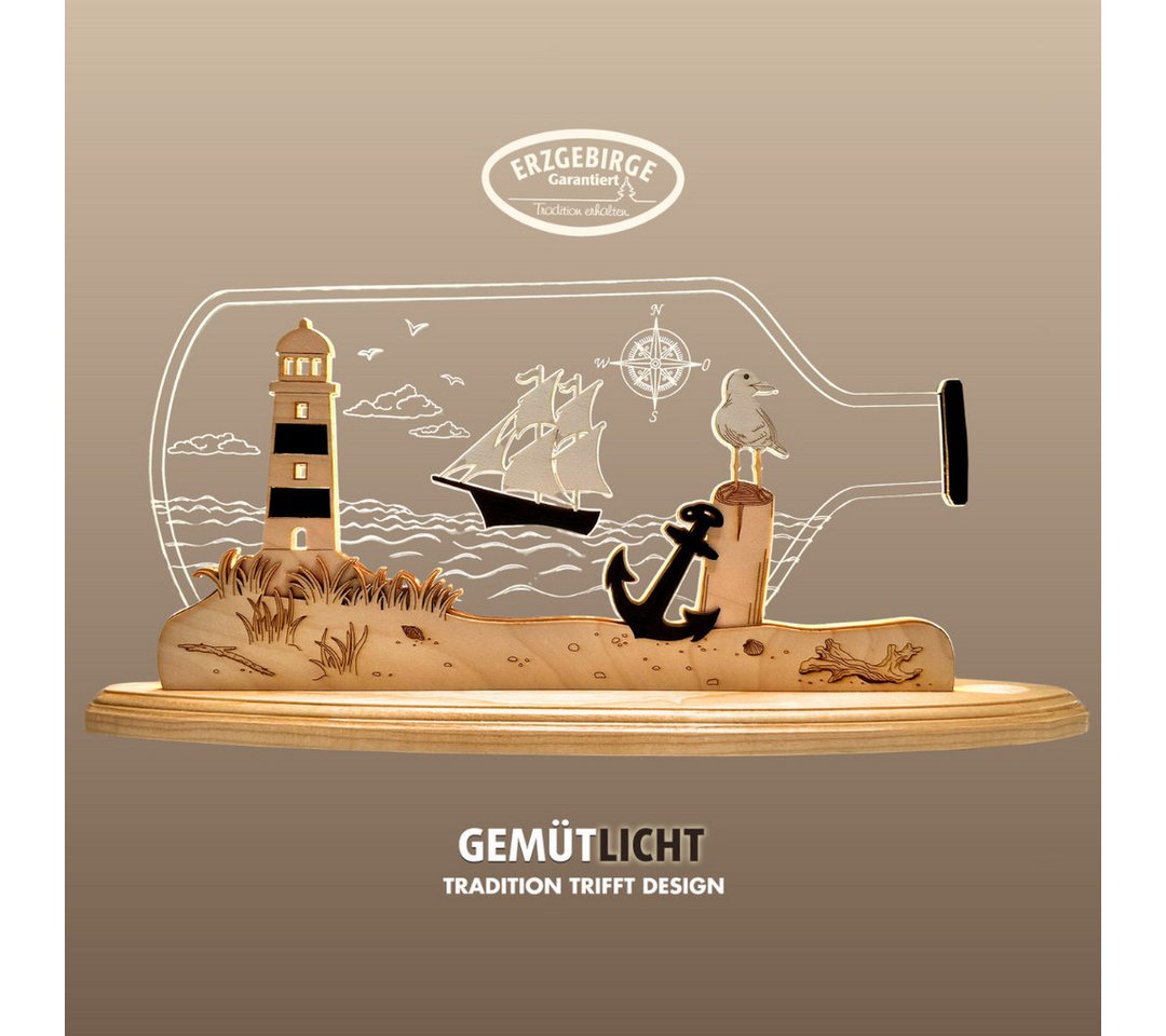 Weigla LED Dekolicht Flaschenpost "Maritim" aus Holz & Acrylglas, LED wechselbar, Erzgebirge garantiert, maritime Innendeko, Dekolampe Weigla LED Dekolicht Flaschenpost "Maritim" aus Holz & Acrylglas, LED wechselbar, Erzgebirge garantiert, maritime Innendeko, Dekolampe von Weigla