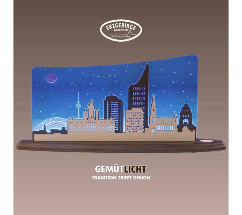 Weigla LED Dekolicht Leipzig Panorama, Holz & Acrylglas, BLAU-GRAU-WEIẞ, LED wechselbar, Neutralweiß, Erzgebirge garantiert, Dekolampe für Innen, Dekoleuchte von Weigla