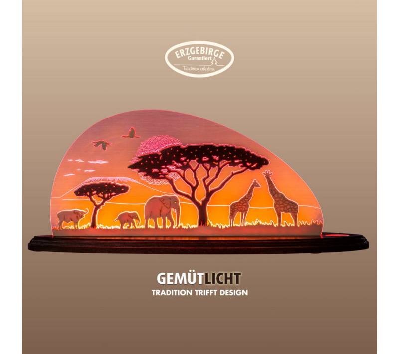 Weigla LED Dekolicht Safari, Holz & Acrylglas, ROT-NATUR-BRAUN, LED wechselbar, Neutralweiß, Erzgebirge garantiert, afrikanische Deko Innen, Dekolampe von Weigla